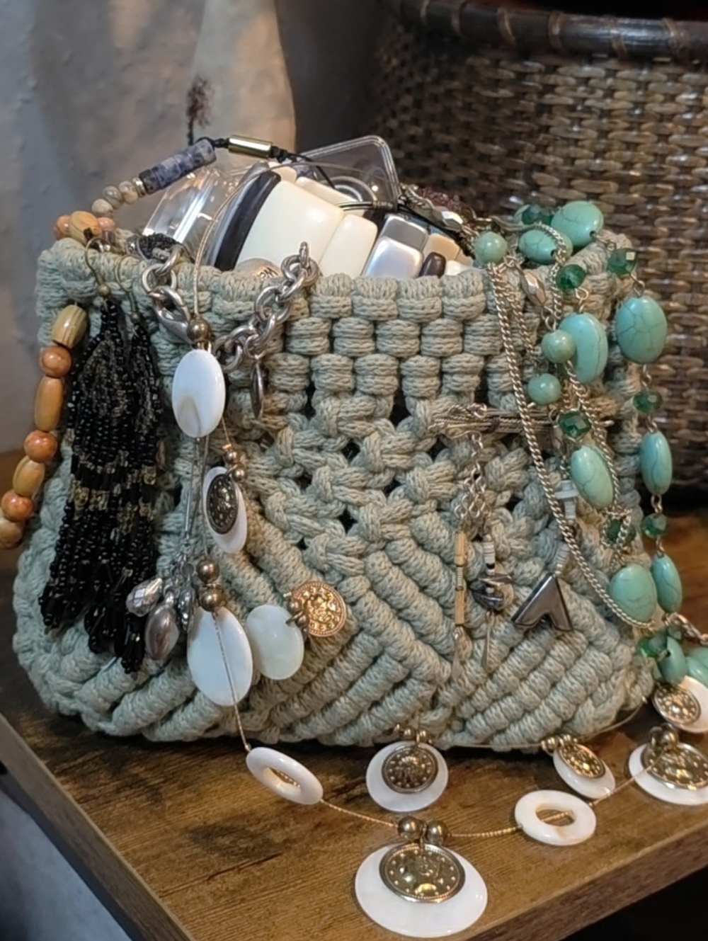 Handmade Macrame Bag Filled With 30+ MYSTERY JEWELRY